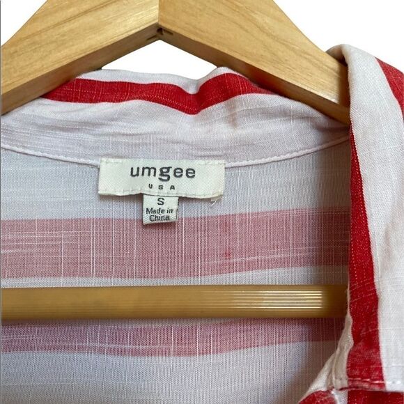 Umgee Red and White Striped Button Front Shirt Dress Small Raw Hem - Picture 2 of 4